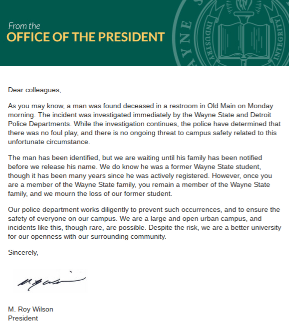 Statement from president's office